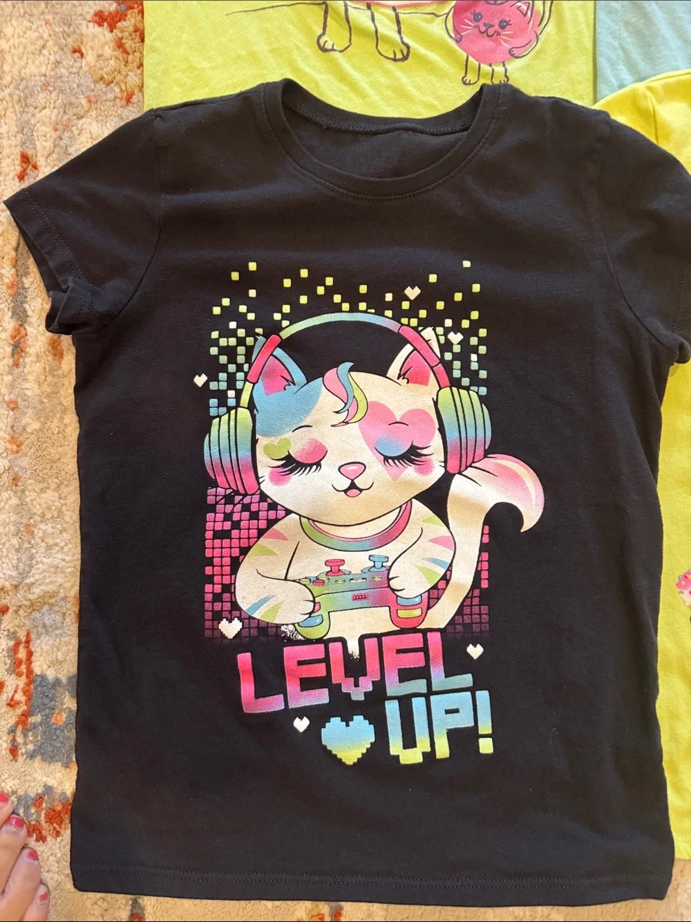 Girls Short Sleeve Graphic Tees - Yellow, Light Blue, Black, Lime